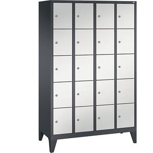 C+P CLASSIC Fächerschrank mit Füßen, 4 Abteile, je 5 Fächer, Abteilbreite 300 mm, schwarzgrau / lichtgrau