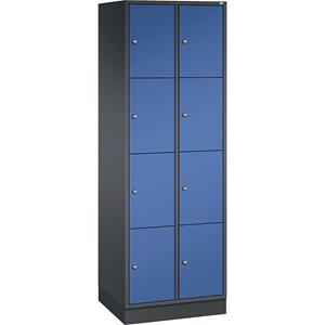 C+P INTRO stalen lockerkast, vakhoogte 435 mm, b x d = 620 x 500 mm, 8 vakken, kastframe zwartgrijs, deuren gentiaanblauw