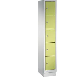 C+P CLASSIC Fächerschrank mit Sockel, 1 Abteil, 5 Fächer, Abteilbreite 300 mm, lichtgrau / viridingrün