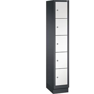 C+P CLASSIC Fächerschrank mit Sockel, 1 Abteil, 5 Fächer, Abteilbreite 300 mm, schwarzgrau / verkehrsweiß