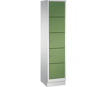 C+P CLASSIC Fächerschrank mit Sockel, 1 Abteil, 5 Fächer, Abteilbreite 400 mm, lichtgrau / resedagrün
