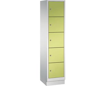 C+P CLASSIC Fächerschrank mit Sockel, 1 Abteil, 5 Fächer, Abteilbreite 400 mm, lichtgrau / viridingrün