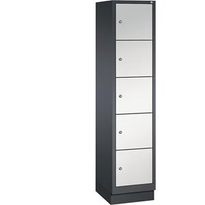 C+P CLASSIC Fächerschrank mit Sockel, 1 Abteil, 5 Fächer, Abteilbreite 400 mm, schwarzgrau / lichtgrau