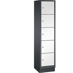 C+P CLASSIC Fächerschrank mit Sockel, 1 Abteil, 5 Fächer, Abteilbreite 400 mm, schwarzgrau / verkehrsweiß