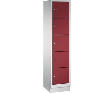 C+P CLASSIC Fächerschrank mit Sockel, 1 Abteil, 5 Fächer, Abteilbreite 400 mm, lichtgrau / rubinrot