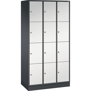 C+P INTRO stalen lockerkast, vakhoogte 435 mm, b x d = 920 x 500 mm, 12 vakken, kastframe zwartgrijs, deuren lichtgrijs
