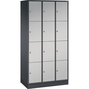 C+P INTRO stalen lockerkast, vakhoogte 435 mm, b x d = 920 x 500 mm, 12 vakken, kastframe zwartgrijs, deuren blank aluminiumkleurig