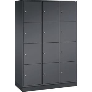 C+P INTRO stalen lockerkast, vakhoogte 435 mm, b x d = 1220 x 500 mm, 12 vakken, kastframe zwartgrijs, deuren zwartgrijs