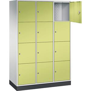 C+P INTRO stalen lockerkast, vakhoogte 435 mm, b x d = 1220 x 500 mm, 12 vakken, kastframe lichtgrijs, deuren felgroen
