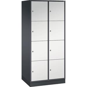 C+P INTRO stalen lockerkast, vakhoogte 435 mm, b x d = 820 x 600 mm, 8 vakken, kastframe zwartgrijs, deuren lichtgrijs