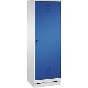 C+P EVOLO Garderobenschrank, Tür über 2 Abteile, mit Sockel, 2 Abteile, 1 Tür, Abteilbreite 300 mm, lichtgrau / enzianblau