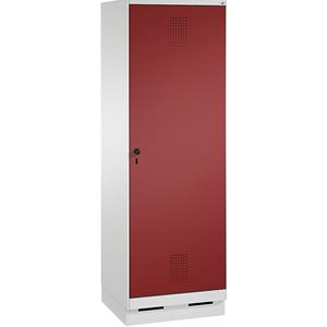 C+P EVOLO Garderobenschrank, Tür über 2 Abteile, mit Sockel, 2 Abteile, 1 Tür, Abteilbreite 300 mm, lichtgrau / rubinrot