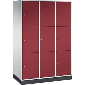C+P INTRO stalen lockerkast, vakhoogte 580 mm, b x d = 1220 x 600 mm, 9 vakken, kastframe lichtgrijs, deuren robijnrood