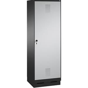 C+P EVOLO Garderobenschrank, Tür über 2 Abteile, mit Sockel, 2 Abteile, 1 Tür, Abteilbreite 300 mm, schwarzgrau / weißaluminium