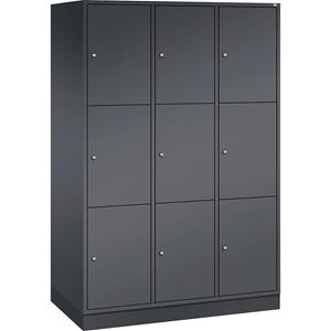 C+P INTRO Stahl-Schließfachschrank, Fachhöhe 580 mm, BxT 1220 x 600 mm, 9 Fächer, Korpus schwarzgrau, Türen schwarzgrau