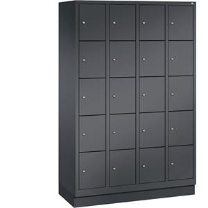 C+P CLASSIC Fächerschrank mit Sockel, 4 Abteile, je 5 Fächer, Abteilbreite 300 mm, schwarzgrau