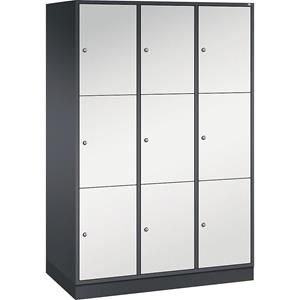 C+P INTRO Stahl-Schließfachschrank, Fachhöhe 580 mm, BxT 1220 x 600 mm, 9 Fächer, Korpus schwarzgrau, Türen lichtgrau