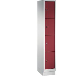 C+P CLASSIC Fächerschrank mit Sockel, 1 Abteil, 4 Fächer, Abteilbreite 300 mm, lichtgrau / rubinrot