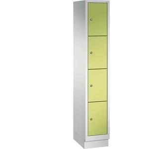 C+P CLASSIC Fächerschrank mit Sockel, 1 Abteil, 4 Fächer, Abteilbreite 300 mm, lichtgrau / viridingrün