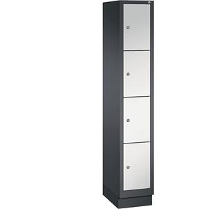 C+P CLASSIC Fächerschrank mit Sockel, 1 Abteil, 4 Fächer, Abteilbreite 300 mm, schwarzgrau / lichtgrau