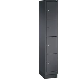 C+P CLASSIC Fächerschrank mit Sockel, 1 Abteil, 4 Fächer, Abteilbreite 300 mm, schwarzgrau
