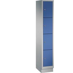 C+P CLASSIC Fächerschrank mit Sockel, 1 Abteil, 4 Fächer, Abteilbreite 300 mm, weißaluminium / enzianblau
