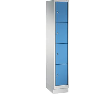 C+P CLASSIC Fächerschrank mit Sockel, 1 Abteil, 4 Fächer, Abteilbreite 300 mm, lichtgrau / lichtblau