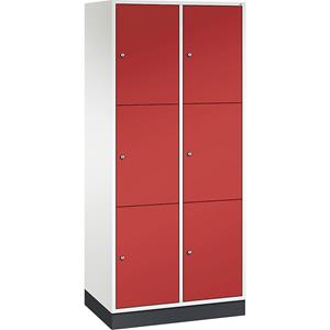 C+P INTRO Stahl-Schließfachschrank, Fachhöhe 580 mm, BxT 820 x 500 mm, 6 Fächer, Korpus reinweiß, Türen feuerrot
