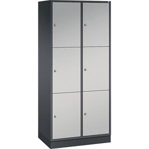 C+P INTRO stalen lockerkast, vakhoogte 580 mm, b x d = 820 x 500 mm, 6 vakken, kastframe zwartgrijs, deuren blank aluminiumkleurig