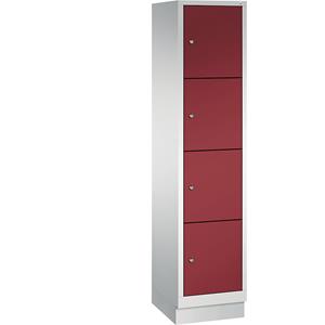 C+P CLASSIC Fächerschrank mit Sockel, 1 Abteil, 4 Fächer, Abteilbreite 400 mm, lichtgrau / rubinrot
