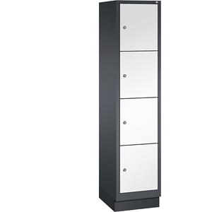 C+P CLASSIC Fächerschrank mit Sockel, 1 Abteil, 4 Fächer, Abteilbreite 400 mm, schwarzgrau / verkehrsweiß