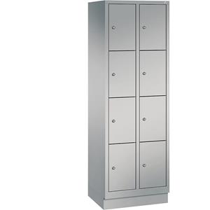 C+P CLASSIC Fächerschrank mit Sockel, 2 Abteile, je 4 Fächer, Abteilbreite 300 mm, weißaluminium