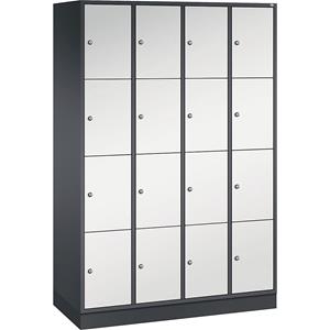 C+P INTRO stalen lockerkast, vakhoogte 435 mm, b x d = 1220 x 500 mm, 16 vakken, kastframe zwartgrijs, deuren lichtgrijs