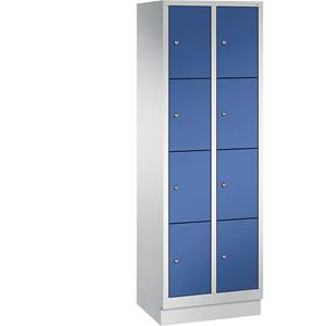 C+P CLASSIC Fächerschrank mit Sockel, 2 Abteile, je 4 Fächer, Abteilbreite 300 mm, lichtgrau / enzianblau