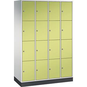 C+P INTRO stalen lockerkast, vakhoogte 435 mm, b x d = 1220 x 500 mm, 16 vakken, kastframe lichtgrijs, deuren felgroen