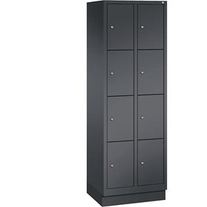 C+P CLASSIC Fächerschrank mit Sockel, 2 Abteile, je 4 Fächer, Abteilbreite 300 mm, schwarzgrau