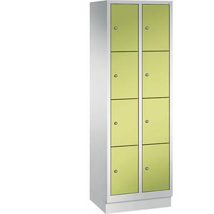 C+P CLASSIC Fächerschrank mit Sockel, 2 Abteile, je 4 Fächer, Abteilbreite 300 mm, lichtgrau / viridingrün