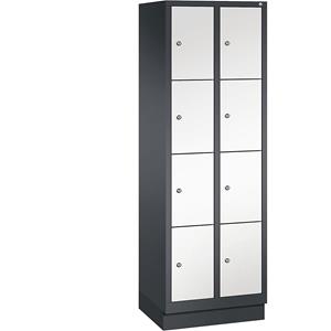 C+P CLASSIC Fächerschrank mit Sockel, 2 Abteile, je 4 Fächer, Abteilbreite 300 mm, schwarzgrau / verkehrsweiß