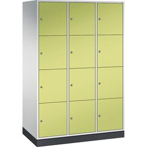 C+P INTRO stalen lockerkast, vakhoogte 435 mm, b x d = 1220 x 600 mm, 12 vakken, kastframe lichtgrijs, deuren felgroen