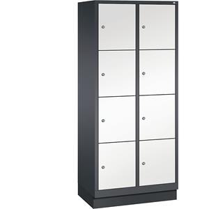 C+P CLASSIC Fächerschrank mit Sockel, 2 Abteile, je 4 Fächer, Abteilbreite 400 mm, schwarzgrau / verkehrsweiß