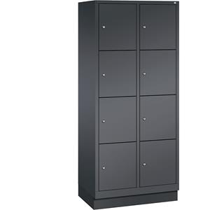 C+P CLASSIC Fächerschrank mit Sockel, 2 Abteile, je 4 Fächer, Abteilbreite 400 mm, schwarzgrau