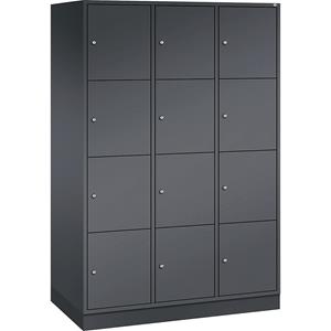 C+P INTRO stalen lockerkast, vakhoogte 435 mm, b x d = 1220 x 600 mm, 12 vakken, kastframe zwartgrijs, deuren zwartgrijs