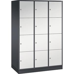 C+P INTRO stalen lockerkast, vakhoogte 435 mm, b x d = 1220 x 600 mm, 12 vakken, kastframe zwartgrijs, deuren lichtgrijs