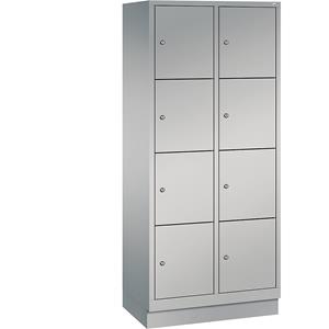 C+P CLASSIC Fächerschrank mit Sockel, 2 Abteile, je 4 Fächer, Abteilbreite 400 mm, weißaluminium