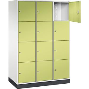 C+P INTRO Stahl-Schließfachschrank, Fachhöhe 435 mm, BxT 1220 x 600 mm, 12 Fächer, Korpus reinweiß, Türen viridingrün
