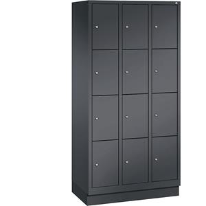 C+P CLASSIC Fächerschrank mit Sockel, 3 Abteile, je 4 Fächer, Abteilbreite 300 mm, schwarzgrau