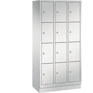 C+P CLASSIC Fächerschrank mit Sockel, 3 Abteile, je 4 Fächer, Abteilbreite 300 mm, lichtgrau