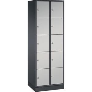 C+P INTRO stalen lockerkast, vakhoogte 345 mm, b x d = 620 x 500 mm, 10 vakken, kastframe zwartgrijs, deuren blank aluminiumkleurig