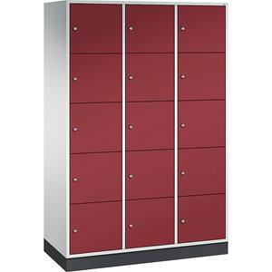 C+P INTRO stalen lockerkast, vakhoogte 345 mm, b x d = 1220 x 500 mm, 15 vakken, kastframe lichtgrijs, deuren robijnrood