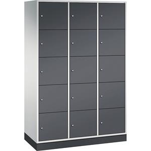 C+P INTRO stalen lockerkast, vakhoogte 345 mm, b x d = 1220 x 500 mm, 15 vakken, kastframe lichtgrijs, deuren zwartgrijs